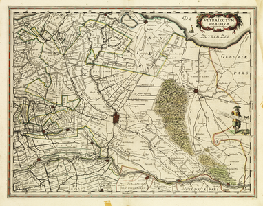 214250 Kaart van de provincie Utrecht met aangrenzend gebied; met weergave van steden, wegen en watergangen en ...